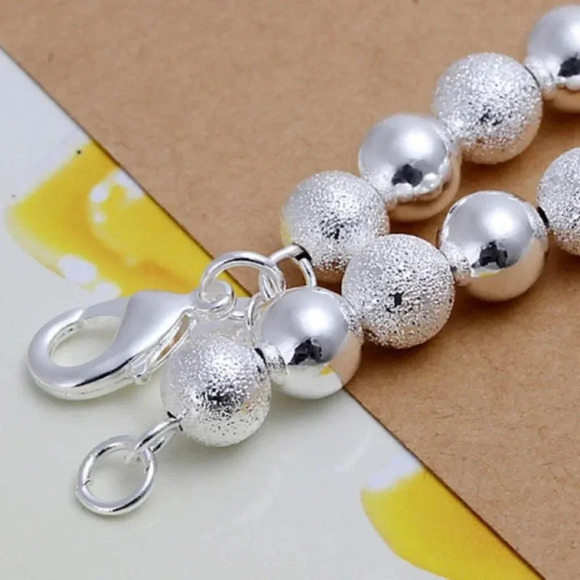 925 Sterling Silver 8 MM Textured Bead Bracelet - Picture 6 of 9